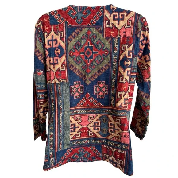 Lauren Jeans Co Ralph Lauren Top Women L Henley Aztec Southwest Boho Western - Picture 6 of 8